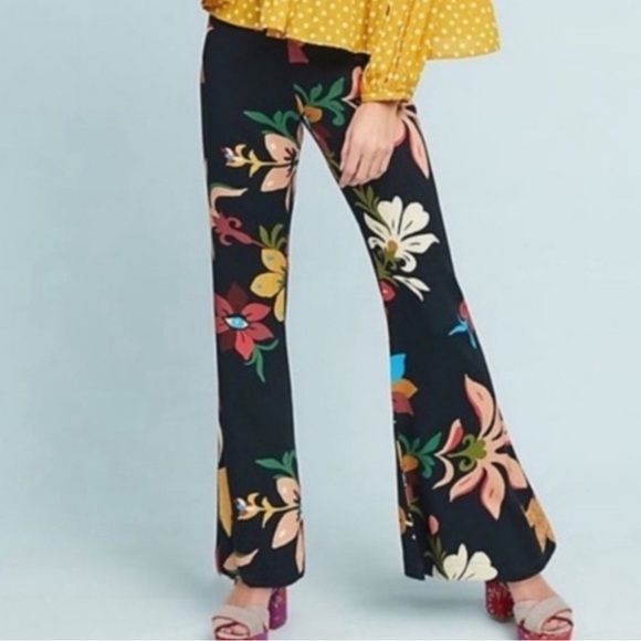 Farm Rio Calla Floral Flared Pants Retro 70s Tropical Casual Boho Whimsical XL - Picture 1 of 12